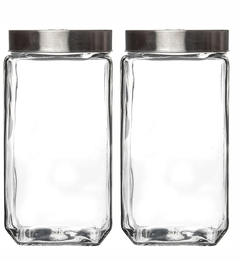 Roxx Glass Trigo Storage Jar With Lid Set of 2 Pieces 2250ml-2