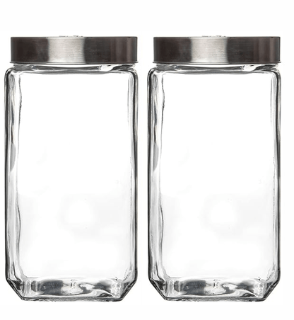 Roxx Glass Trigo Storage Jar With Lid Set of 2 Pieces 2250ml