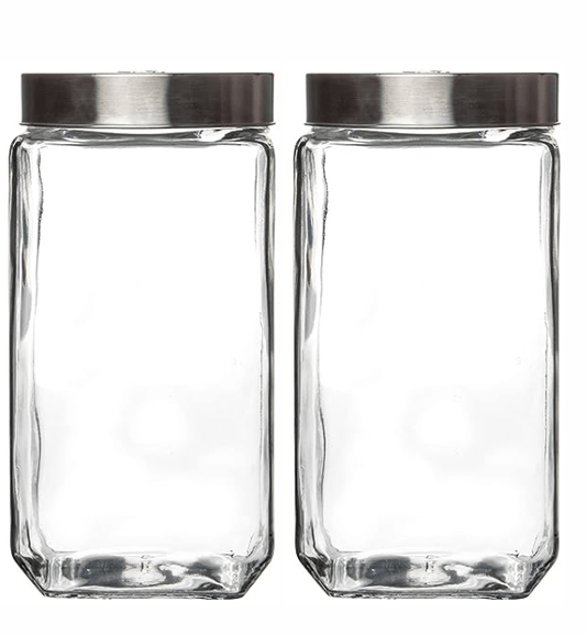 Roxx Glass Trigo Storage Jar With Lid Set of 2 Pieces 2250ml