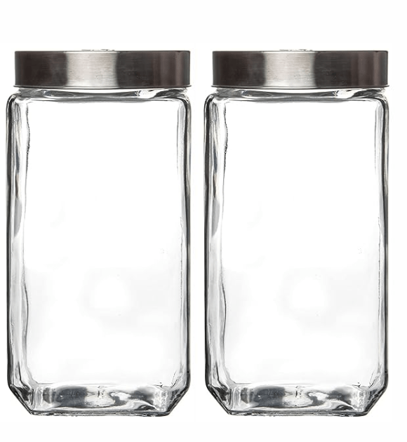Roxx Glass Trigo Storage Jar With Lid Set of 2 Pieces 2250ml-2