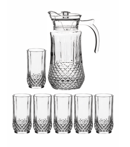 Roxx Glass Longchamp Drink Water and Juice Glasses Set of 6 Pieces 260ml & 1 Piece Jug 1500ml