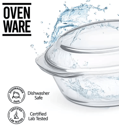 ROXX ओवन और माइक्रोवेव सुरक्षित सर्विंग बाउल ग्लास फ्लैट ढक्कन के साथ पारदर्शी 0.7L + 1.0L 2 कुक और सर्व कैसरोल सेट का पैक (700 मिली, 1000 मिली)