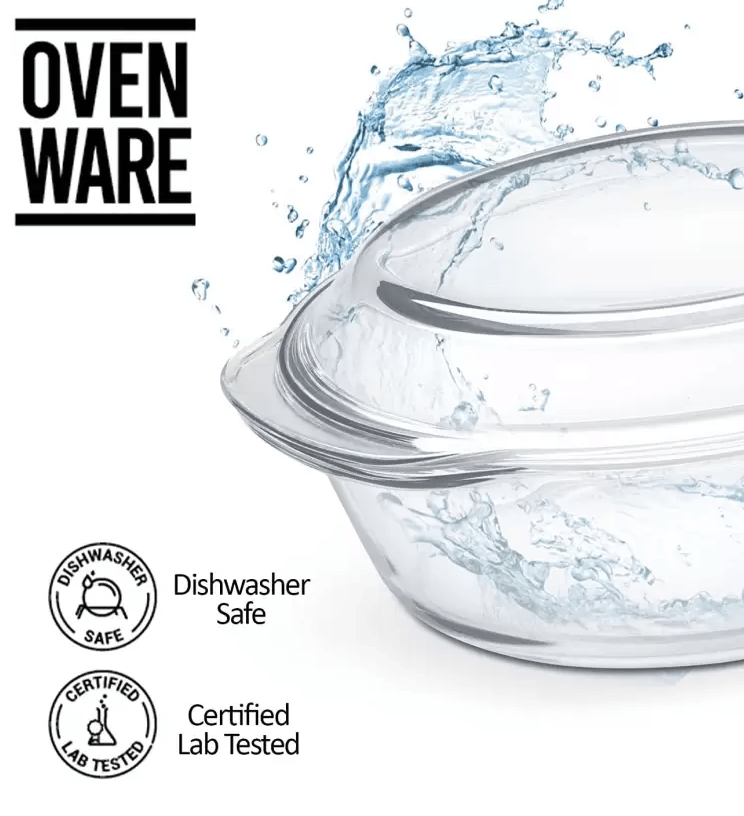 ROXX Oven And Microwave Safe Serving Bowl With Glass Flat Lid Trasparent 0.7L + 1.0L Pack of 2 Cook and Serve Casserole Set  (700 ml, 1000 ml)-3