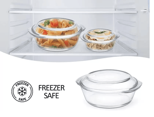 ROXX Oven And Microwave Safe Serving Bowl With Glass Flat Lid Trasparent 0.7L + 1.0L Pack of 2 Cook and Serve Casserole Set  (700 ml, 1000 ml)