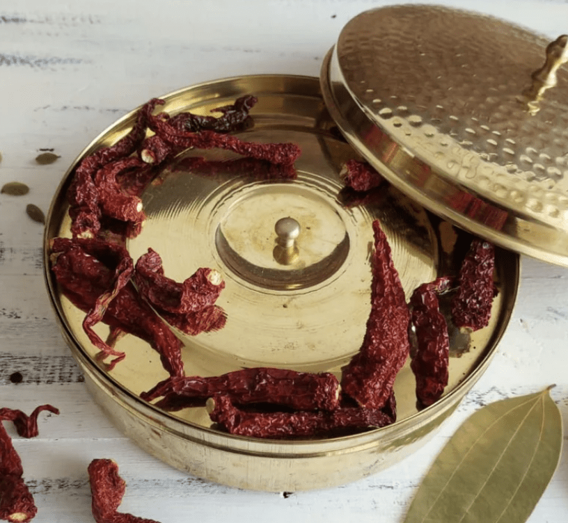 BRASS SPICE BOX- LARGE WITH TIN COATING & PLATE