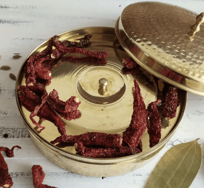 BRASS SPICE BOX- LARGE WITH TIN COATING & PLATE-1