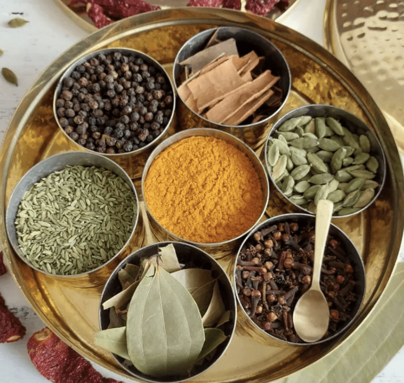 BRASS SPICE BOX- LARGE WITH TIN COATING & PLATE