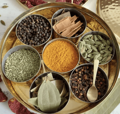 BRASS SPICE BOX- LARGE WITH TIN COATING & PLATE