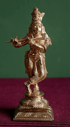 கிருஷ்ணா வித் ஃப்ளூட் பஞ்சலோக ஐடல் - 6 அங்குலம்-1