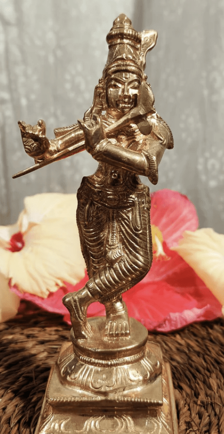 கிருஷ்ணா வித் ஃப்ளூட் பஞ்சலோக ஐடல் - 6 அங்குலம்-2