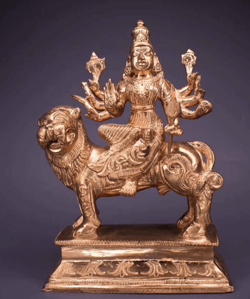 DURGA ON LION PANCHALOHA IDOL-6 INCHES-1