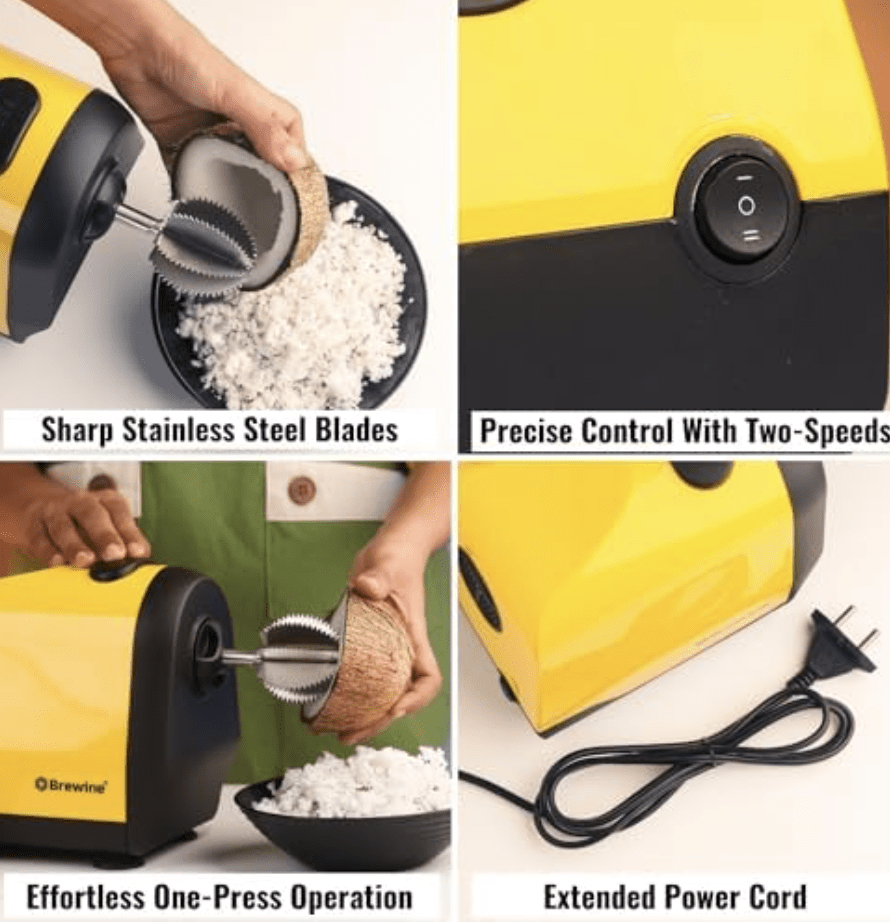 Brewine Coconut Scraper With Citrus Juice Press, 200 Watts… (Yellow)