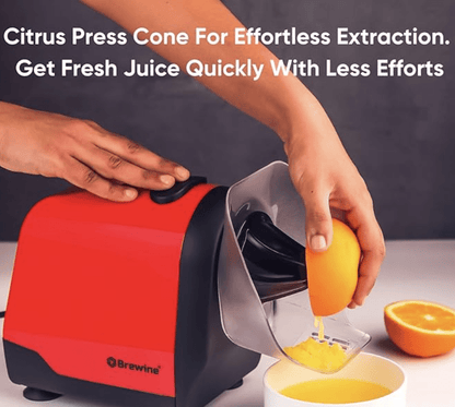 Brewine 2-in-1 Coconut Scraper & Citrus Juicer with Dual Speed Settings, Cooling Fan for Ventilation, Stainless Steel Scraping Blade, Splash Guard, Super Suction Feet for Stability, Red, 200 Watts