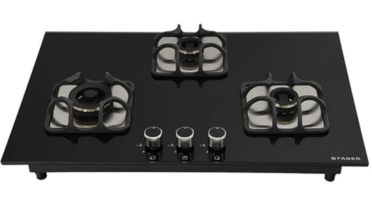 Faber Mild Steel Hobtop Imperia 783 Brb Ci Bk 3 Brass Burner Auto Electric Ignition Glass Top (Black)
