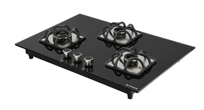 Faber Mild Steel Hobtop Imperia 783 Brb Ci Bk 3 Brass Burner Auto Electric Ignition Glass Top (Black)