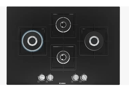 BOSCH Series 6 Gas hob 75 cm Tempered glass, Aluminium Burner PNI7B6B10I Glass Automatic Hob  (4 Burners)