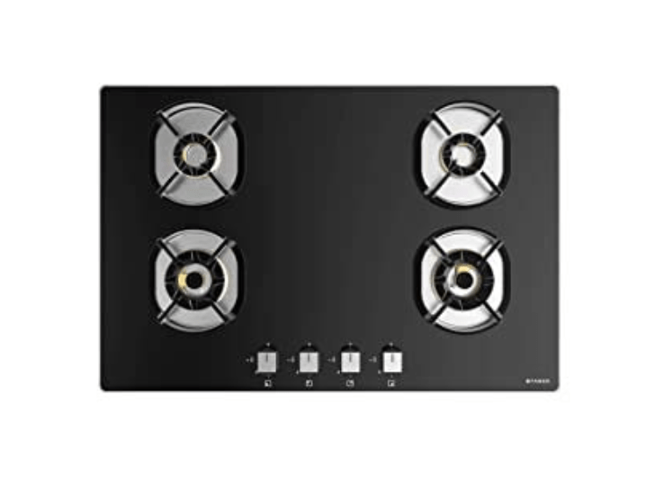 Faber Hob/Hobtop 4 Brass Burner Auto Electric Ignition,Glass Top (Nexus IND HT784 CRS BR CI AI) Black