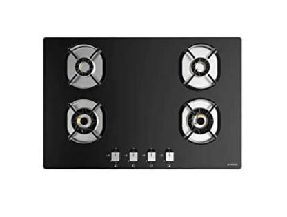 Faber Hob/Hobtop 4 Brass Burner Auto Electric Ignition,Glass Top (Nexus IND HT784 CRS BR CI AI) Black