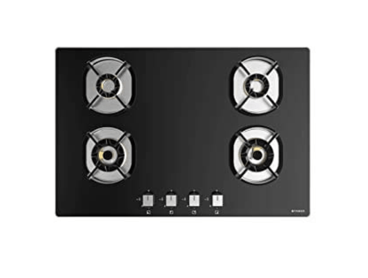 Faber Hob/Hobtop 4 Brass Burner Auto Electric Ignition,Glass Top (Nexus IND HT784 CRS BR CI AI) Black