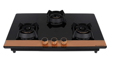 Faber Hobtop Utopia HT783 CRS BR CI AI 3 Brass Burner Auto Electric Ignition Glass Top (Black)-1
