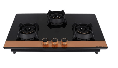Faber Hobtop Utopia HT783 CRS BR CI AI 3 Brass Burner Auto Electric Ignition Glass Top (Black)