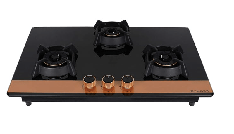 Faber Hobtop Utopia HT783 CRS BR CI AI 3 Brass Burner Auto Electric Ignition Glass Top (Black)-1