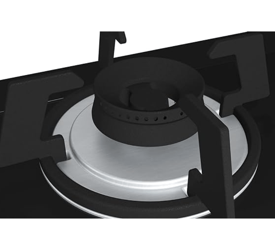 Bosch Built in Gas Hob Black Tempered glass Glass 3 Burner Auto Ignition 70 cm 2 Mini Triple Ring Brass Burner and 1 Double Ring Brass (PMD83D31NX)