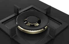 Bosch Built in Gas Hob Black Tempered glass Glass 3 Burner Auto Ignition 75 cm True Brass 2D Ring Burners with Matt Black Heat Shields & Cast Iron pan supports (PND7B6F20I)-3