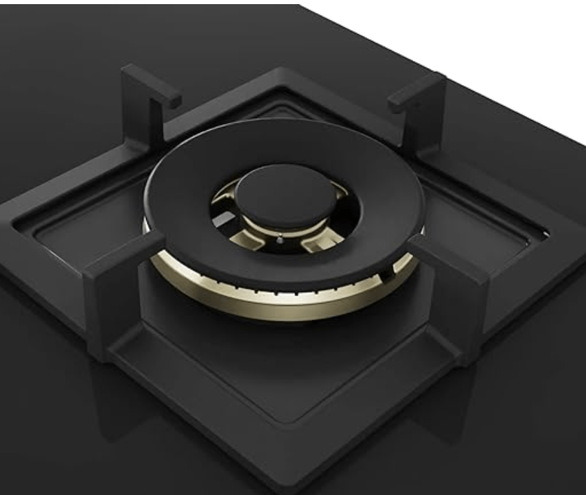 Bosch Built in Gas Hob Black Tempered glass Glass 3 Burner Auto Ignition 75 cm Full Brass 3D Ring Burners with Matt Black Heat Shields & Cast Iron pan supports (PND7B6G20I)