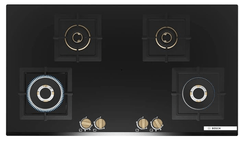 Bosch Built in Gas Hob Black Tempered glass Glass 4 Burner Auto Ignition 90 cm Full Brass 3D Ring Burners with Matt Black Heat Shields & Cast Iron pan supports (PNF9B6G20I)-1