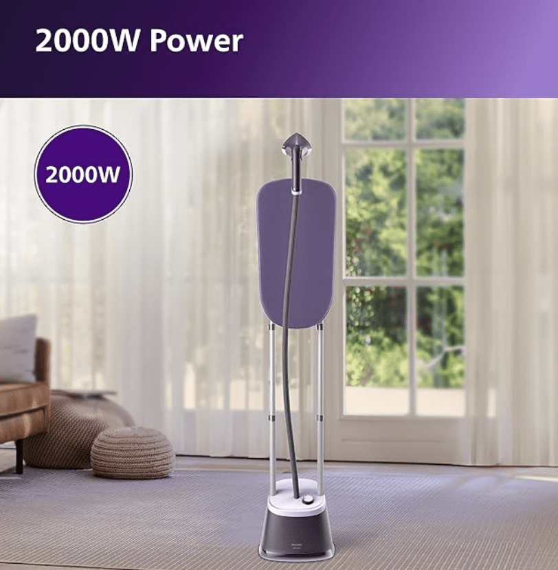 Philips Standing Garment Steamer STE3160/30 – 2000 watts power, Unique tilting style board, 3 steam settings, up to 40 g/min steam output