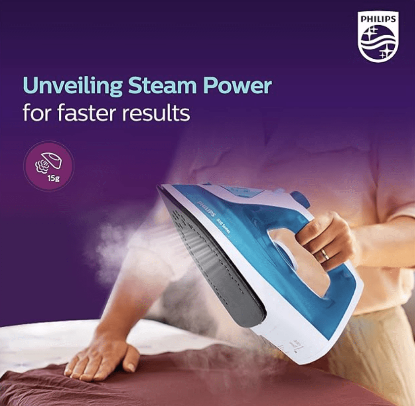 Philips Steam Iron DST0820/20 – 1250-watt, Black non-stick soleplate, Steam Rate of up to 15 g/min