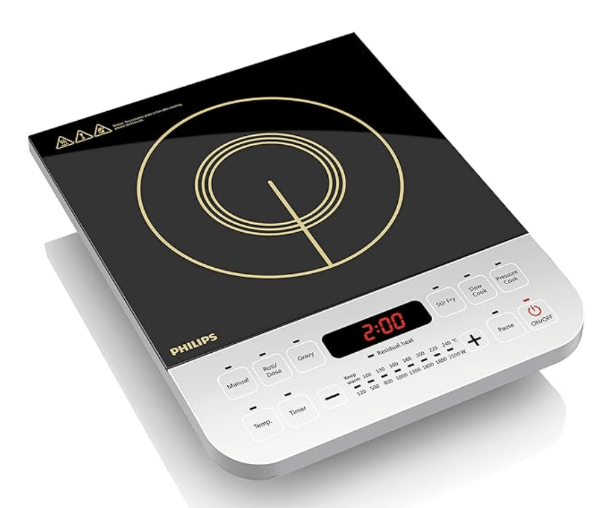 फिलिप्स विवा कलेक्शन HD4928/01 2100-वाट इंडक्शन कुकटॉप, सॉफ्ट टच बटन क्रिस्टल ग्लास के साथ (काला) 