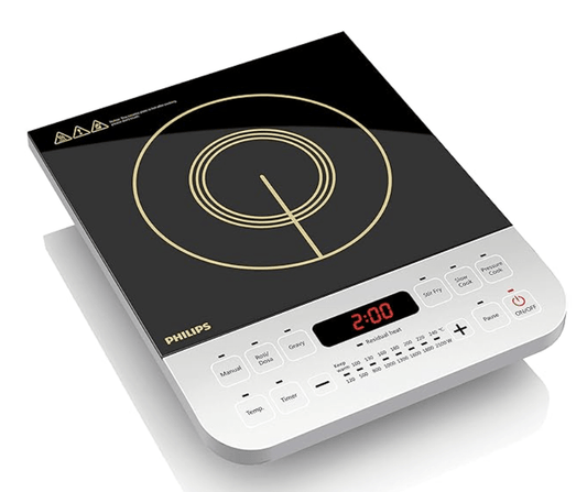 பிலிப்ஸ் விவா கலெக்ஷன் HD4928/01 2100-வாட் இண்டக்ஷன் குக்டாப், கிரிஸ்டல் கிளாஸுடன் கூடிய மென்மையான டச் பட்டன் (கருப்பு) 