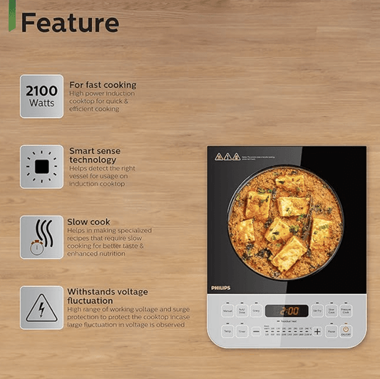 பிலிப்ஸ் விவா கலெக்ஷன் HD4928/01 2100-வாட் இண்டக்ஷன் குக்டாப், கிரிஸ்டல் கிளாஸுடன் கூடிய மென்மையான டச் பட்டன் (கருப்பு) 