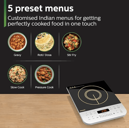 फिलिप्स विवा कलेक्शन HD4928/01 2100-वाट इंडक्शन कुकटॉप, सॉफ्ट टच बटन क्रिस्टल ग्लास के साथ (काला) 