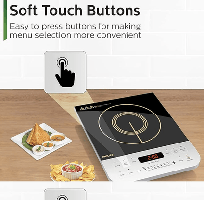 फिलिप्स विवा कलेक्शन HD4928/01 2100-वाट इंडक्शन कुकटॉप, सॉफ्ट टच बटन क्रिस्टल ग्लास के साथ (काला) 