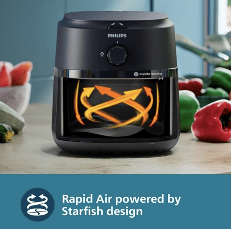 PHILIPS Air Fryer NA130/00, uses up to 90% less fat, 1700W, 6.2 Liter, with Rapid Air Technology (Black), Extra Large