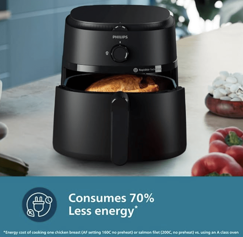 PHILIPS Air Fryer NA130/00, uses up to 90% less fat, 1700W, 6.2 Liter, with Rapid Air Technology (Black), Extra Large
