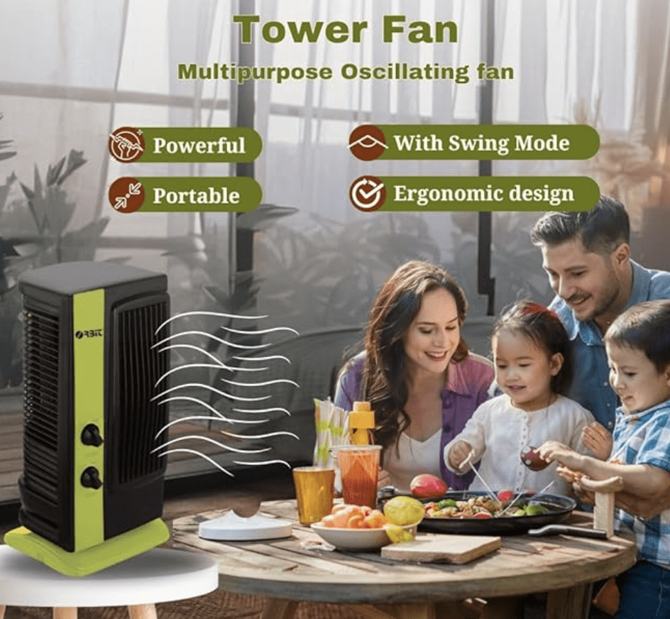 Tower Fan - Multipurpose Portable Oscillating Mini Table Fan - 3 speeds, Portable Desktop Fan, 1 year warranty