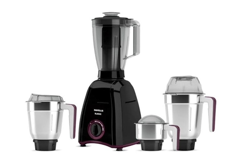 Havells Klassic 750 Watt 4 Jar Mixer Grinder, 21000 RPM Heavy Duty Universal Motor, 304 SS Blades, Large Size Break Resistant JarLids With Twist &amp; Lock Mechanism- Black-1