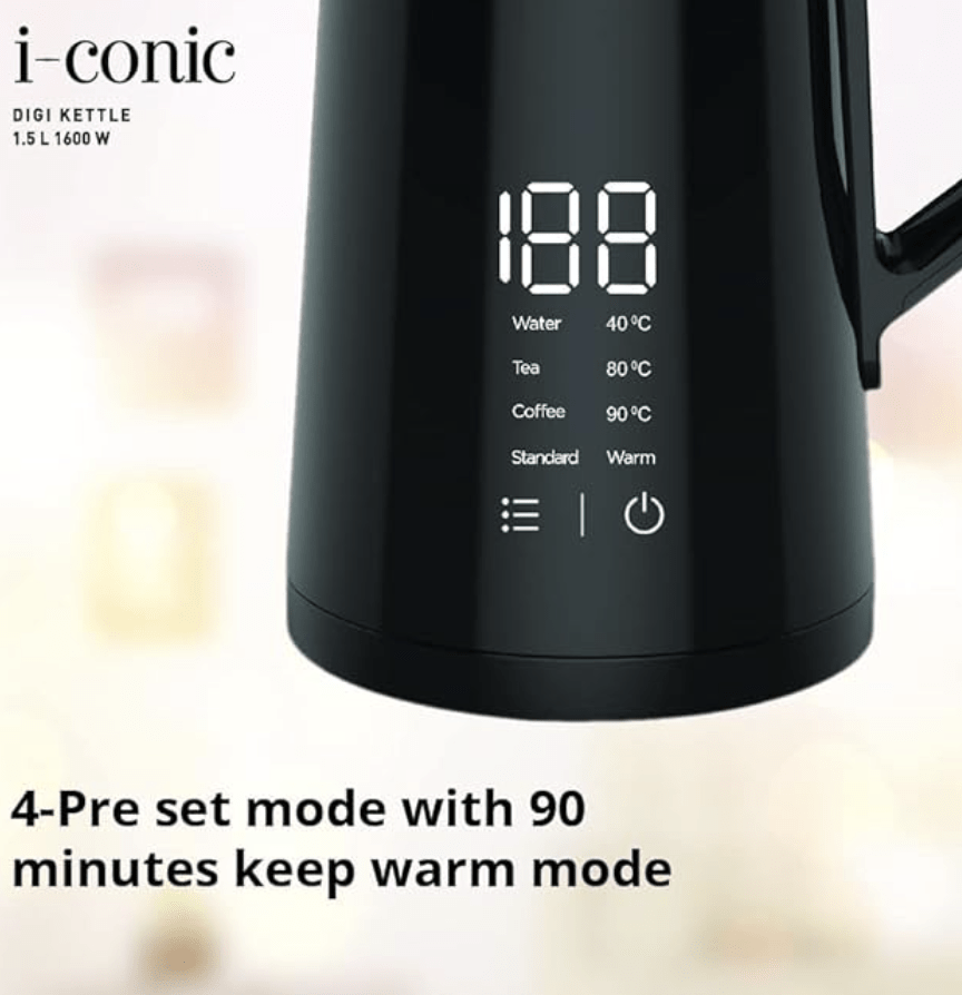 Havells I-Conic 1.5 Litre Digi Kettle with double wall and 304 stainless steel tank (Black)