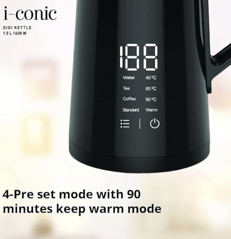 Havells I-Conic 1.5 Litre Digi Kettle with double wall and 304 stainless steel tank (Black)-2