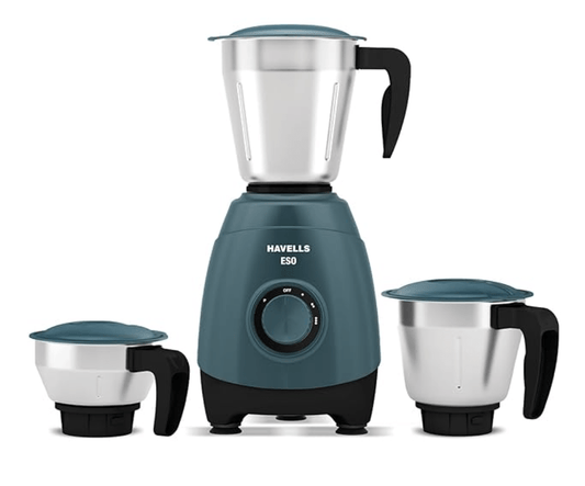 Havells ESO 750 watts 3 JAR Mixer Grinder, 304 SS Blades, High Speed 21000 RPM motor, Heavy and Wider mouth SS Jars, All Jars with Handle, 2 Year Product & 5 Year Motor Warranty (Teal) | ABS
