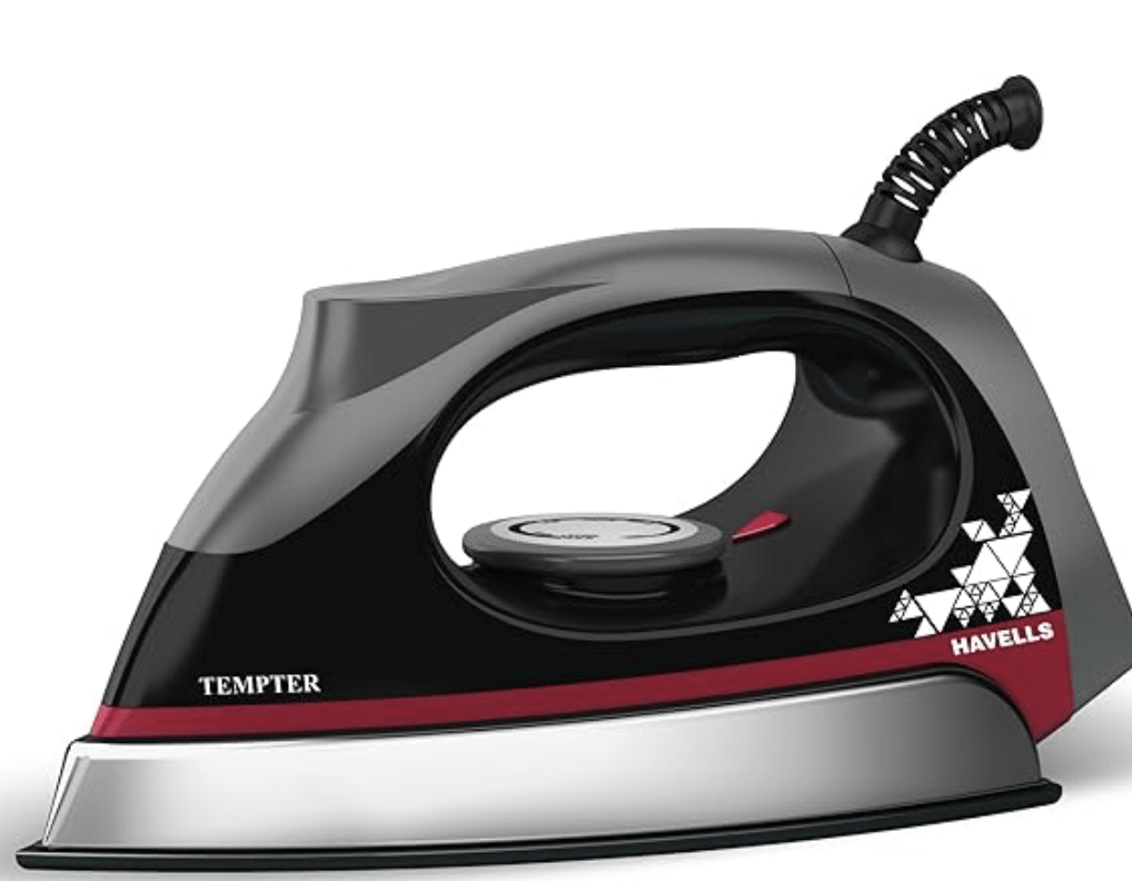 Havells Tempter 1000W Dry Iron Press with Greblon E2 Grade Non-Stick Coated Sole Plate Aerodynamic Design with Shock proof front 2 Year Warranty
