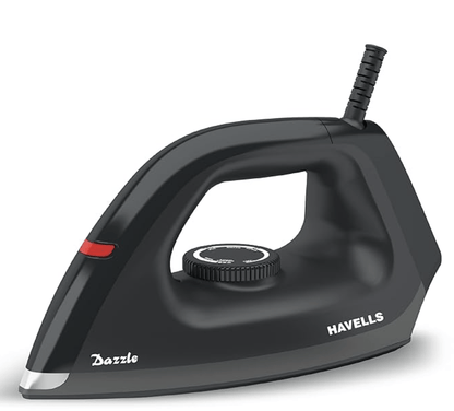 Havells Plastic Dazzle 1100W Dry Iron Press German Technology Non Sick Coated Sole Plate & 2 Yrs Warranty (Black), 1100 Watts