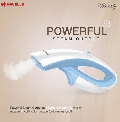 Havells Wrinkly Hand Held Garment Steamer 920 Watts - Ergonomic Design,150Ml Tank Capacity, Powerful Dual Steam Setting & 2 Year Warranty (Blue And White)
