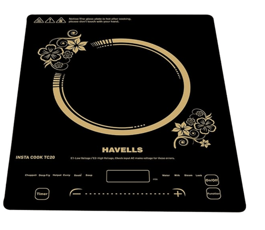 9 சமையல் முறைகளுடன் கூடிய ஹேவெல்ஸ் இண்டக்ஷன் கிளாஸ் செராமிக் குக்டாப் Tc20 அங்கீகரிக்கப்பட்டது 2000 வாட் 3 வருட சுருள் உத்தரவாதத்துடன் - கருப்பு 