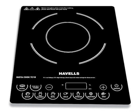 ஹேவெல்ஸ் இண்டக்ஷன் குக்டாப் டிசி 18 1800 வாட் (கிரிஸ்டல் கிளாஸ், கருப்பு) (Ghcicdqk180) 