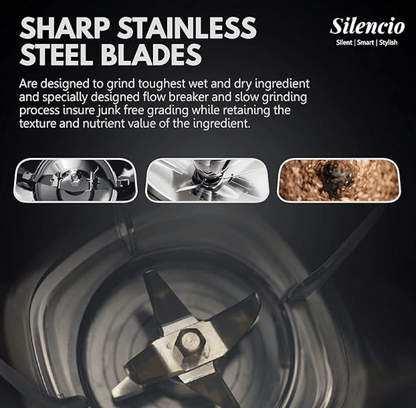 Havells Silencio Lowest Noise 4 Jar Mixer Grinder with HVDC Technology, Slow Speed Grinding, Double Layer Insulated Steel Jar, LED Display/Pre-Set Options & Hands free operation (Grey Black)500 Watts